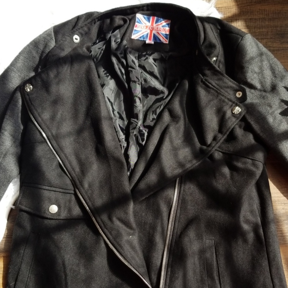 Miss London Jacket Large EUC Black Grey Pockets - Picture 7 of 8